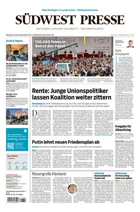 Cover of Südwest Presse (Metzinger Uracher Volksblatt / Der Ermstalbote)