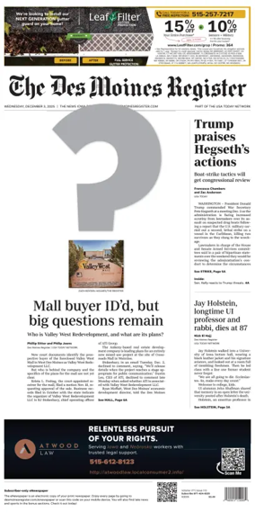 Cover of The Des Moines Register