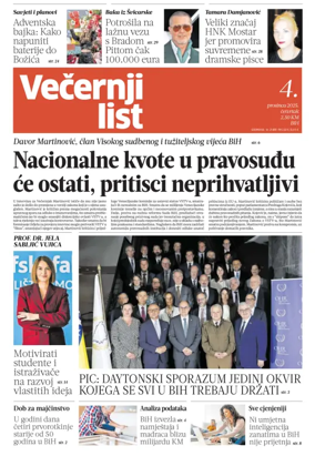 Cover of Večernji list BiH
