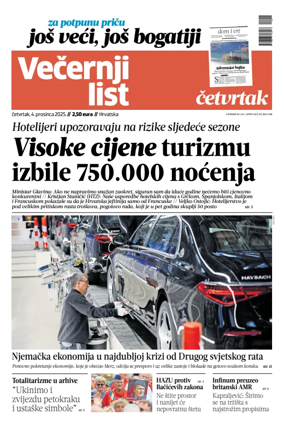 Cover of Vecernji list - Hrvatska
