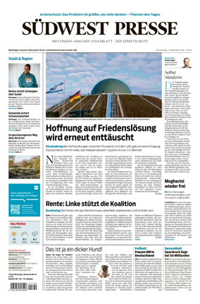 Cover of Südwest Presse (Metzinger Uracher Volksblatt / Der Ermstalbote)