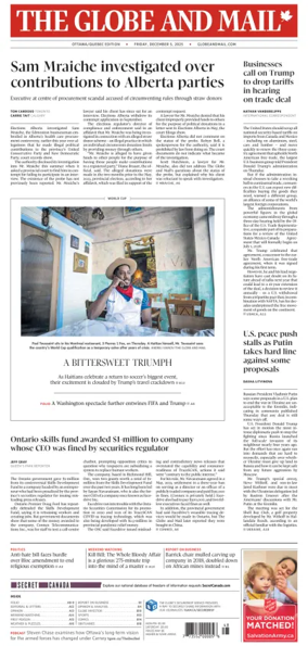 Cover of The Globe and Mail (Ottawa/Quebec Edition)