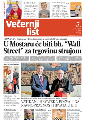 Cover of Večernji list BiH