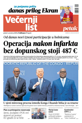 Cover of Večernji list - Zagreb