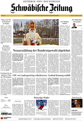 Cover of Schwaebische Zeitung (Leutkirch / Isny / Bad Wurzach)