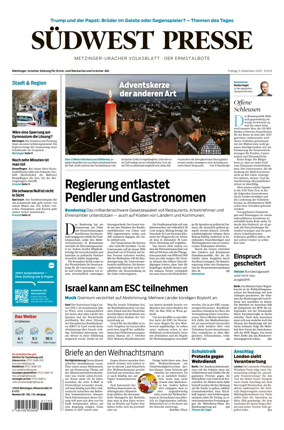 Cover of Südwest Presse (Metzinger Uracher Volksblatt / Der Ermstalbote)