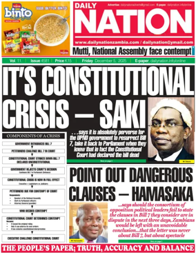 Cover of Daily Nation Newspaper