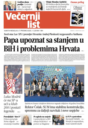 Cover of Večernji list BiH