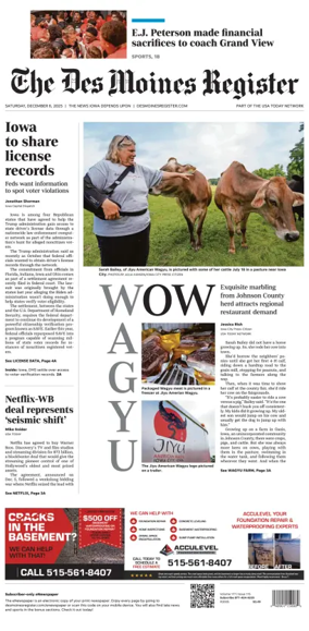 Cover of The Des Moines Register