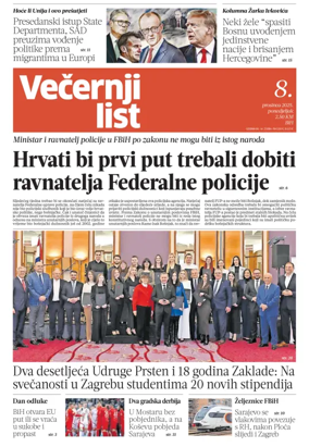 Cover of Večernji list BiH