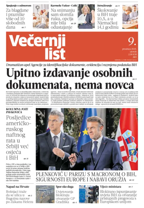 Cover of Večernji list BiH