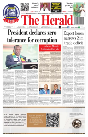 Cover of The Herald (Zimbabwe)
