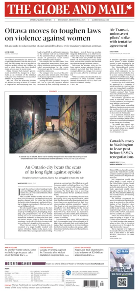 Cover of The Globe and Mail (Ottawa/Quebec Edition)