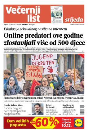 Cover of Večernji list - Zagreb