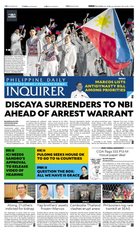 Cover of Philippine Daily Inquirer