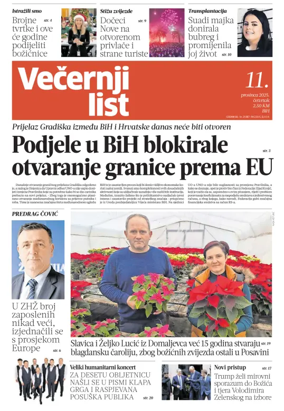 Cover of Večernji list BiH