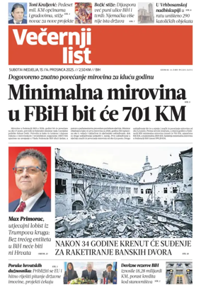 Cover of Večernji list BiH
