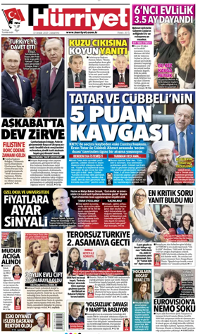 Cover of Hurriyet Print Edition