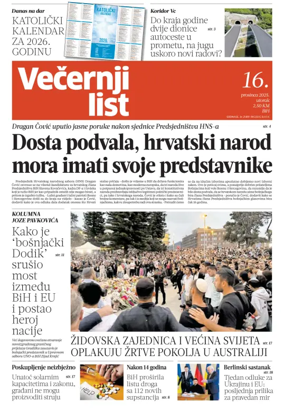 Cover of Večernji list BiH
