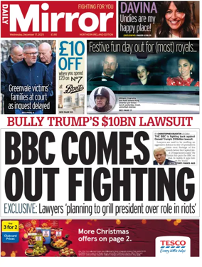 Cover of Daily Mirror (Northern Ireland)