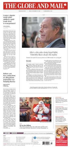 Cover of The Globe and Mail (Prairie Edition)