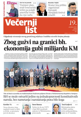 Cover of Večernji list BiH