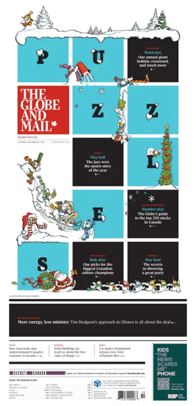Cover of The Globe and Mail (Prairie Edition)
