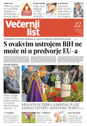 Cover of Večernji list BiH