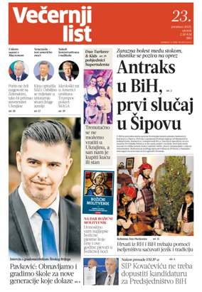 Cover of Večernji list BiH