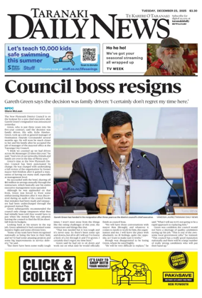 Cover of Taranaki Daily News