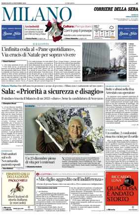 Cover of Corriere della Sera (Milano)