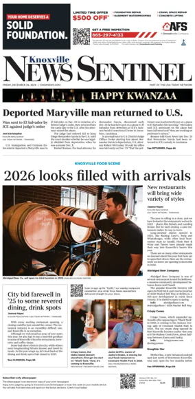 Cover of Knoxville News Sentinel