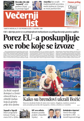 Cover of Večernji list BiH