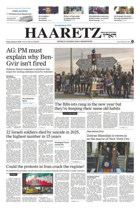 Cover of Haaretz english edition (Friday)