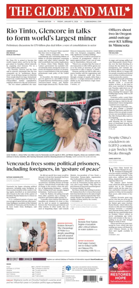 Cover of The Globe and Mail (Prairie Edition)