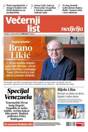 Cover of Večernji list - Zagreb