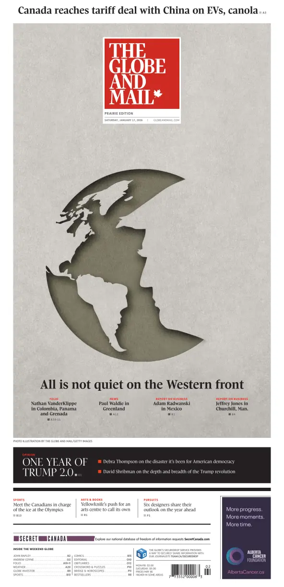 Cover of The Globe and Mail (Prairie Edition)