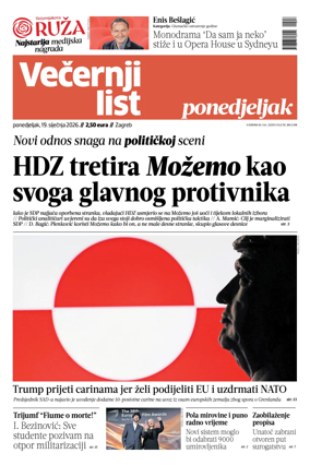 Cover of Večernji list - Zagreb