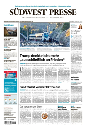 Cover of Sudwest Presse - Metzinger Uracher Volksblatt - Der Ermstalbote