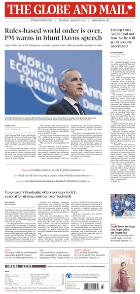 Cover of The Globe and Mail (Ottawa/Quebec Edition)