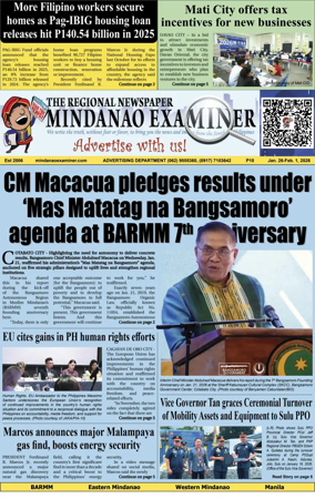 Cover of The Mindanao Examiner Regional Newspaper