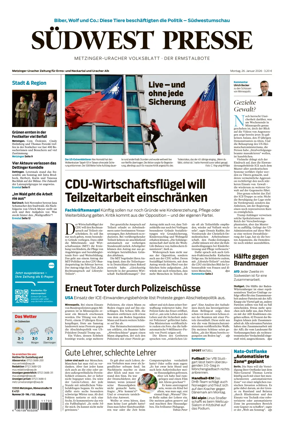 Cover of Sudwest Presse - Metzinger Uracher Volksblatt - Der Ermstalbote