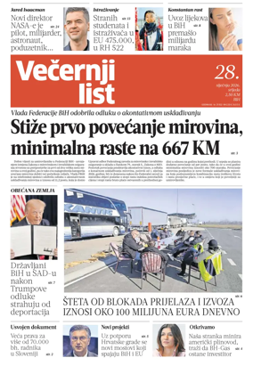 Cover of Vecernji list BiH