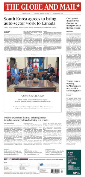 Cover of The Globe and Mail (Prairie Edition)
