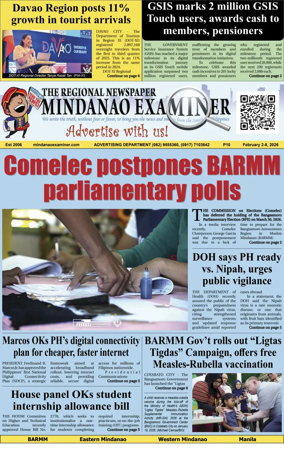 Cover of The Mindanao Examiner Regional Newspaper