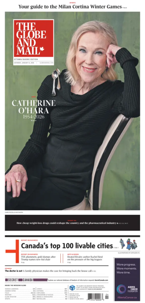 Cover of The Globe and Mail (Ottawa/Quebec Edition)