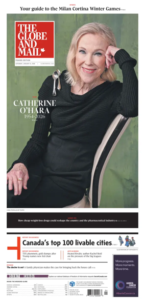 Cover of The Globe and Mail (Prairie Edition)