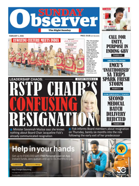 Cover of Sunday Observer (Eswatini)