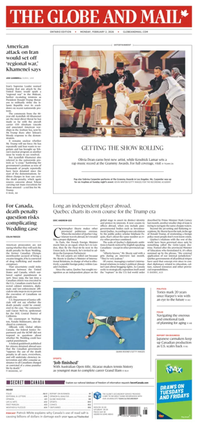 Cover of The Globe and Mail (Ontario Edition)