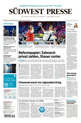 Cover of Sudwest Presse - Metzinger Uracher Volksblatt - Der Ermstalbote